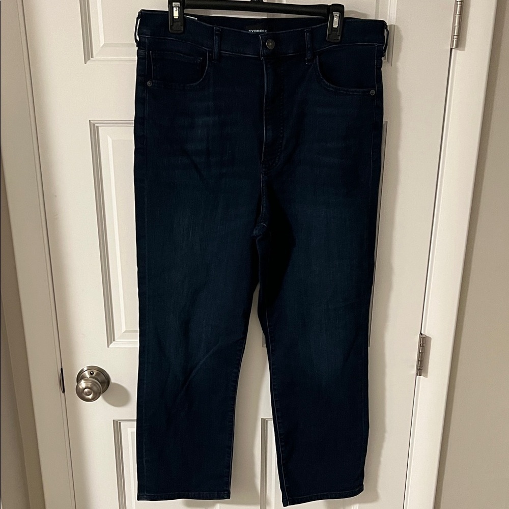 Express Women’s Straight Super High Rise Stretch Ankle Jeans Dark Wash Size 14
